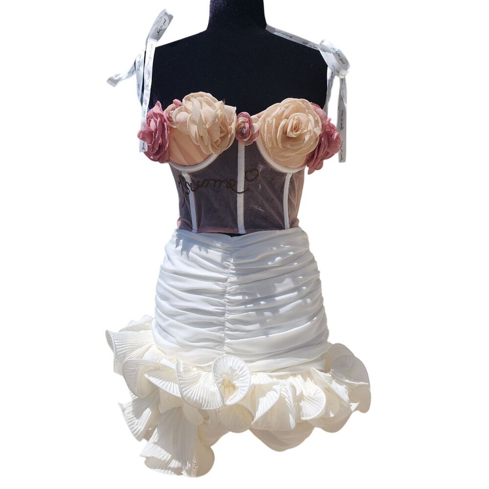 💐Luxury Couture Wedding Evening Cocktail Corset Bustier Top Skirt Flowers Dress